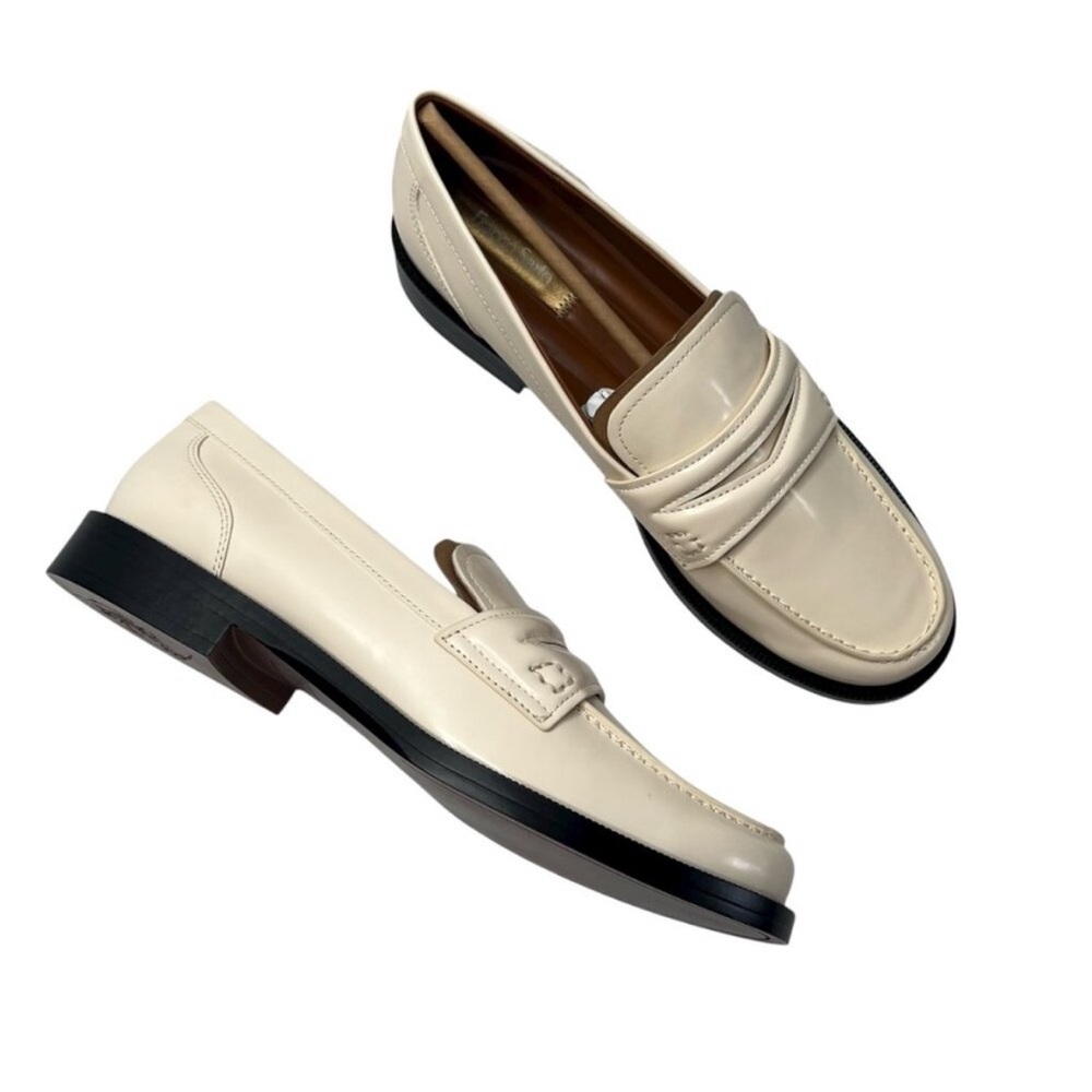Franco Sarto Womens Lillian Ivory Faux Leather Penny Loafers Size 10 M